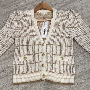 L'AGENCE Beige and Off-White Knit Cardigan